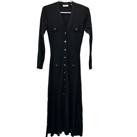 Sandro Jannell Long Button-Up Cardigan Dress Black Knit Long Sleeve 38 8 - Picture 2 of 13